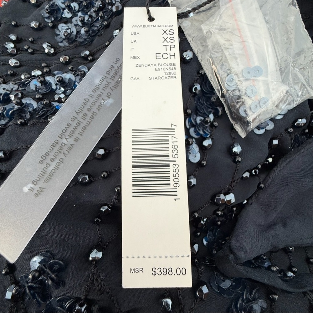 Elie Tahari Zendaya Silk Beaded Camisole Top Navy Blue NWT XS - Picture 5 of 8